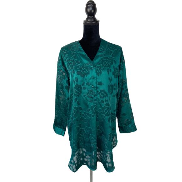 Victoria's Secret Gold Label Sheer Green Floral Long Sleeve Nightgown Women's S - Picture 1 of 7